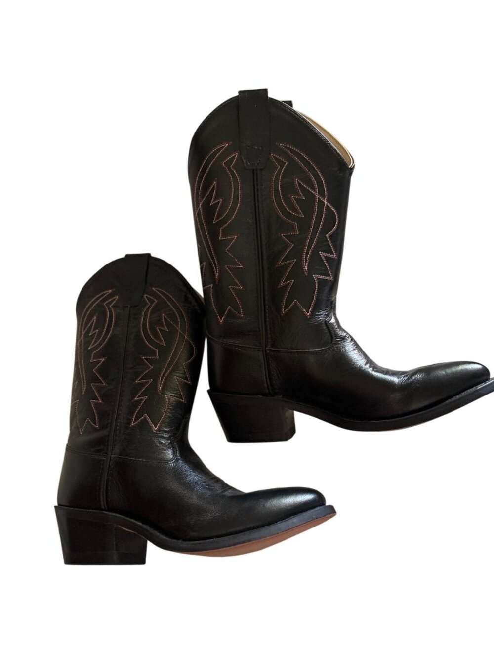 Old West Black Leather Cowboy Boots Made In India Size 8.5 D Pointed Toe